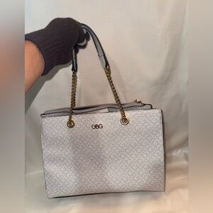 GBG Los Angeles Monogram Shoulder Bag in Gray and Gold